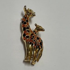 Rhinestone Momma Giraffe and Baby Brooch Pin